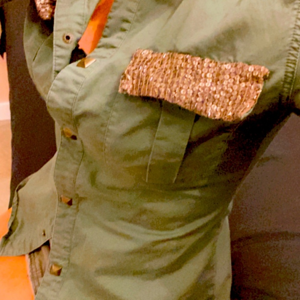 Son of John army green embellished button down